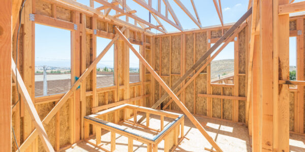 Wood Home Framing Abstract At Construction Site.